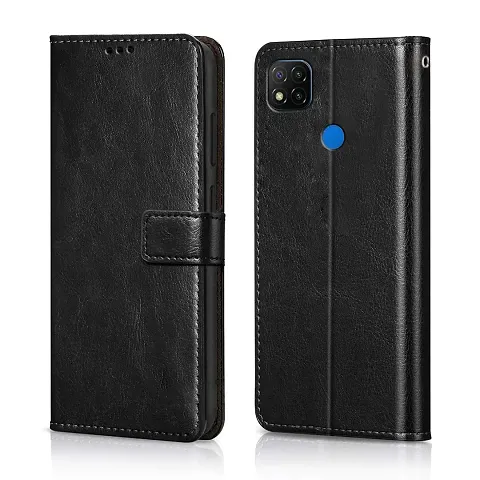 Premium Leather Finish Flip Cover with Card Pockets Wallet StandVintage Flip Cover for Mi Redmi 10 / Redmi 10 Power - Black