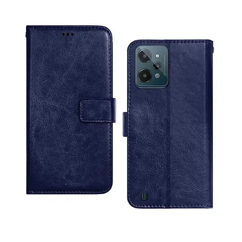 Realme C31 Flip Case Premium Leather Finish Flip Cover with Card Pockets Wallet StandVintage Flip Cover for Realme C31 - Blue