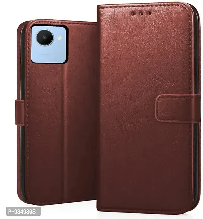 Realme C30 Flip Case Premium Leather Finish Flip Cover with Card Pockets Wallet StandVintage Flip Cover for Realme C30 - Brown-thumb0