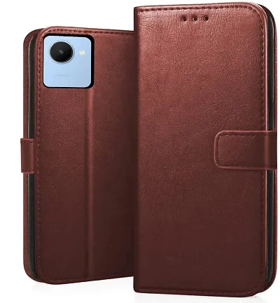 Realme C30 Flip Case Premium Leather Finish Flip Cover with Card Pockets Wallet StandVintage Flip Cover for Realme C30 - Brown