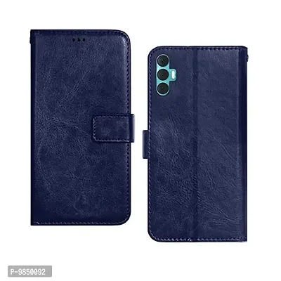 Tecno Spark 8 Pro Flip Case Premium Leather Finish Flip Cover with Card Pockets Wallet StandVintage Flip Cover for Tecno Spark 8 Pro - Blue-thumb0