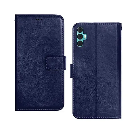 Tecno Spark 8 Pro Flip Case Premium Leather Finish Flip Cover with Card Pockets Wallet StandVintage Flip Cover for Tecno Spark 8 Pro - Blue