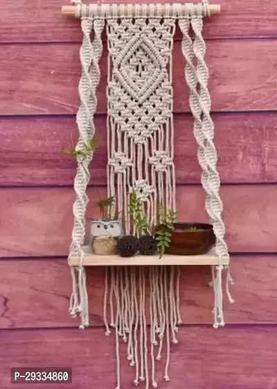 SIMPL HNG Macrame Indoor Wall Hanging Shelf Chic Decor Wood Floating Boho Shelves