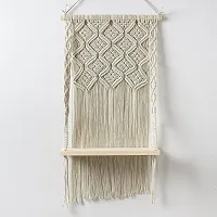 RACKTANGAL$ Macrame Wall Hanging Shelf Bohemian Style Hand  White MADE IN INDIA.-thumb1