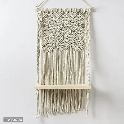 RACKTANGAL$ Macrame Wall Hanging Shelf Bohemian Style Hand  White MADE IN INDIA.-thumb2