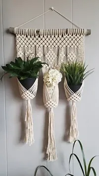 THREE GULDASTA SET Macrameacute; Cotton Plant Hanger Rope Wall Hanging Flower Pot Holder MADE IN INDIA.-thumb1