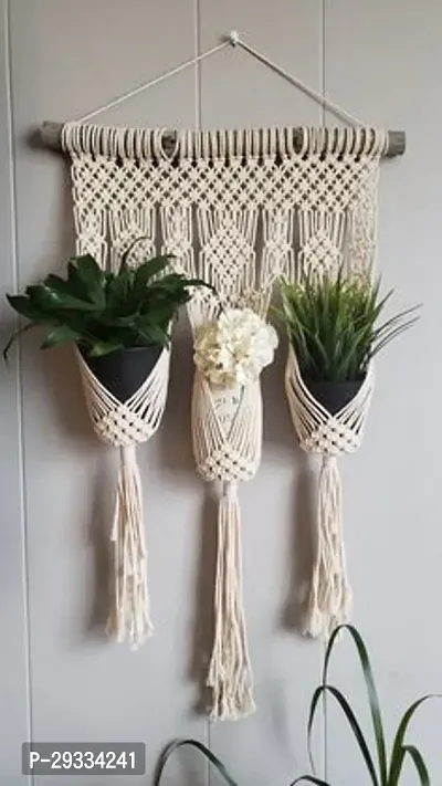 THREE GULDASTA SET Macrameacute; Cotton Plant Hanger Rope Wall Hanging Flower Pot Holder MADE IN INDIA.-thumb2