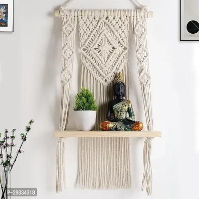 NAFISH HNG Macrame Indoor Wall Hanging Shelf Chic Decor Wood Floating Boho Shelves-thumb0