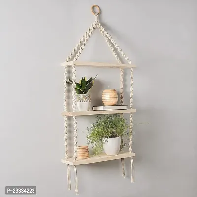 3 FATTA HNG Macrame Wall Hanging 3Tier Floating Shelves Natural Pine-thumb3