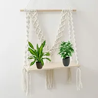 DONA V HANGING Cotton Macrame Wall Hanging Shelf Wood  Finish Set of 1 MADE IN INDIA-thumb1