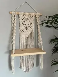 PACK OF 2 CUBERN HANG Macrame Handmade Wooden Wall Shelf  Bohemian Wall Shelf.MADE IN INDIA-thumb1