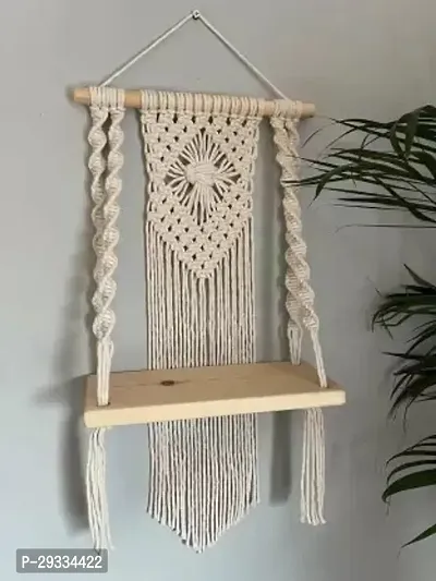 PACK OF 2 CUBERN HANG Macrame Handmade Wooden Wall Shelf  Bohemian Wall Shelf.MADE IN INDIA-thumb2