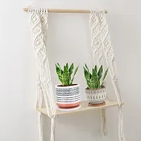 BORD HNG^ Macrame Wall Hanging Shelf Cotton Rope Natural Pine Wood-thumb2