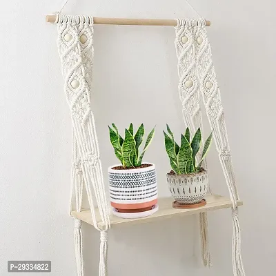 BORD HNG^ Macrame Wall Hanging Shelf Cotton Rope Natural Pine Wood-thumb3