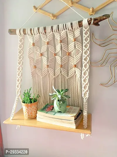 ELEVEN MOTI HANG Home decor Handmade Macrame Wooden Shelf Wall Hanging-thumb2