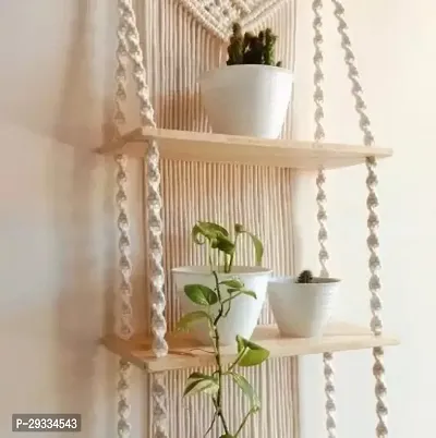 NEW 2 FATTA DESIGN Macrame Handmade Wooden Wall Shelf  for Living Room Bed RoomMADE IN INDIA.-thumb2