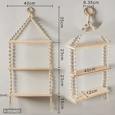 3 FATTA HNG Macrame Wall Hanging 3Tier Floating Shelves Natural Pine