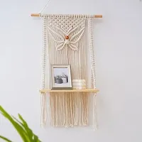 BUTTERFLY Woven Butterfly  Macrame Wall Hanging Shelf Bohemian Wall Decor for Bedroom-thumb1