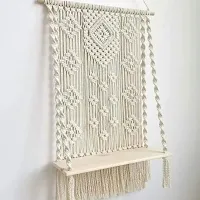 BEAUTY HANG! Teddy Home Decor Abstract Wood Macrame Woven Shelf Wall Hanging white-thumb2