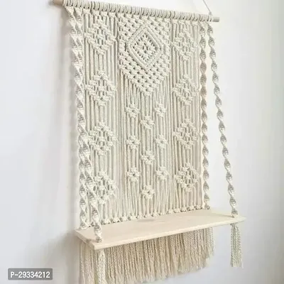 BEAUTY HANG! Teddy Home Decor Abstract Wood Macrame Woven Shelf Wall Hanging white-thumb3