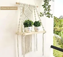 CHAKOER HNG Wooden Wall Hanging Shelf Modern Chic Woven Macrame Tapestries-thumb3