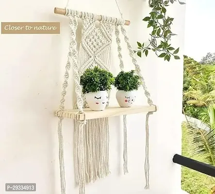 CHAKOER HNG Wooden Wall Hanging Shelf Modern Chic Woven Macrame Tapestries-thumb4