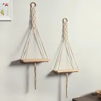 RING WALA Macrame Wall Shelf Pure Cotton Cord Pine Wooden Hanging Floating Shelves-thumb2