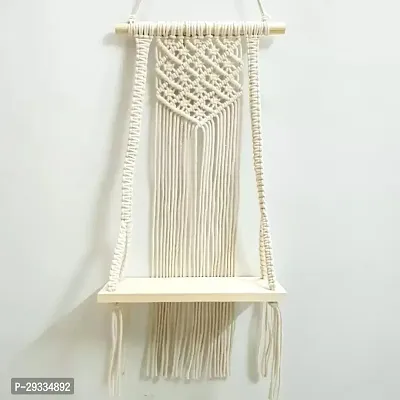 TRINGLE WITH BOD Macrame Wall Hanging Shelf Mounted with an interesting wooden Stick-thumb0