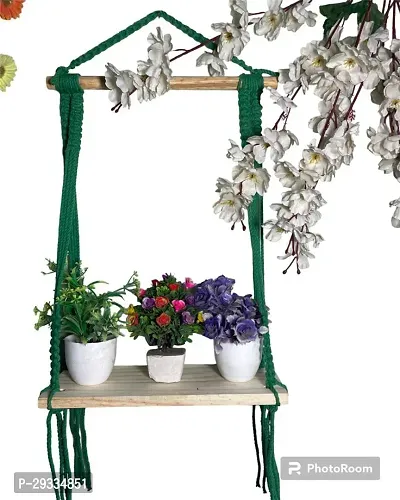 GREEN WAL SHNG Macrame Indoor Wall Hanging Shelf Chic Decor Wood Floating Boho Shelves-thumb3