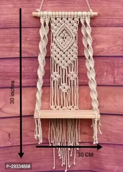 SIMPL HNG Macrame Indoor Wall Hanging Shelf Chic Decor Wood Floating Boho Shelves-thumb2