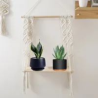 BORD HNG^ Macrame Wall Hanging Shelf Cotton Rope Natural Pine Wood-thumb1