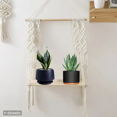 BORD HNG^ Macrame Wall Hanging Shelf Cotton Rope Natural Pine Wood-thumb2