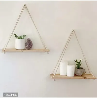 2 DOL HHNG Macrame Wall Hanging Shelf Wood Floating  White  Pack OF  2