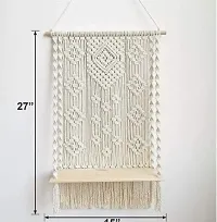 BEAUTY HANG! Teddy Home Decor Abstract Wood Macrame Woven Shelf Wall Hanging white-thumb1