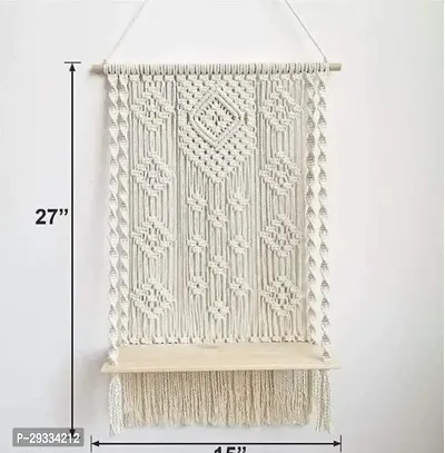 BEAUTY HANG! Teddy Home Decor Abstract Wood Macrame Woven Shelf Wall Hanging white-thumb2