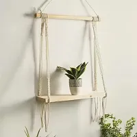 2 WALL SHNG Macrame Indoor Wall Hanging Shelf Chic Decor Wood Floating Boho Shelves-thumb2