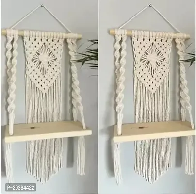 PACK OF 2 CUBERN HANG Macrame Handmade Wooden Wall Shelf  Bohemian Wall Shelf.MADE IN INDIA-thumb0