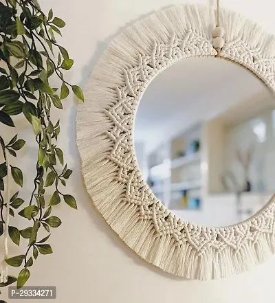 MRROR 16INC  THRD DES Macrame Wall Mirror with Boho Fringes Round Antique Mirror MADE IN INDIA-thumb0