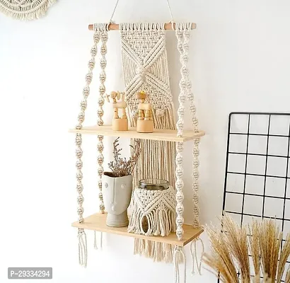 CHAKOR DESIGN 2 FATTA Macrame Wall Hanging ShelfHome Decor Floating Wall Shelf-thumb0