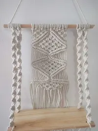 CHAKOER HNG Wooden Wall Hanging Shelf Modern Chic Woven Macrame Tapestries-thumb1