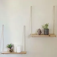 2 DOL HHNG Macrame Wall Hanging Shelf Wood Floating  White  Pack OF  2-thumb1