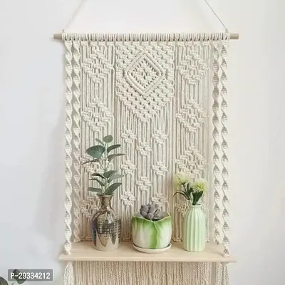 BEAUTY HANG! Teddy Home Decor Abstract Wood Macrame Woven Shelf Wall Hanging white-thumb0