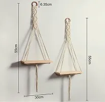 RING WALA Macrame Wall Hanging Shelf Wood Floating Boho Shelves with Wooden Dowel-thumb1