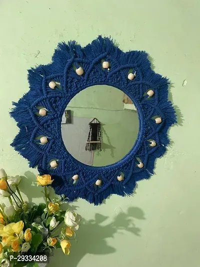 BLUE MIROR WIT STON Macrame Wall MirrorHandmade Hanging Wall MirrorBedroomLiving