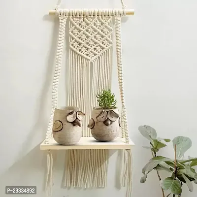 TRINGLE WITH BOD Macrame Wall Hanging Shelf Mounted with an interesting wooden Stick-thumb2