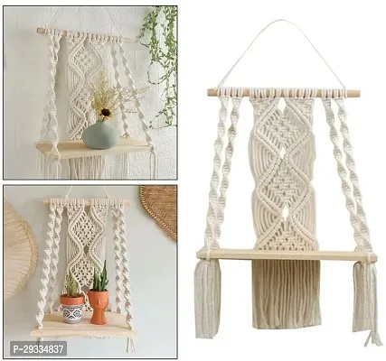 CEKOR HNG Macrame Wall Hanging Shelf Tapestry Boho Wood Hanging. MADE IN INDIA-thumb0