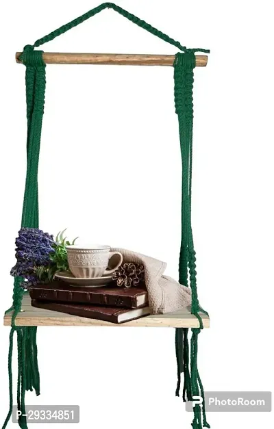 GREEN WAL SHNG Macrame Indoor Wall Hanging Shelf Chic Decor Wood Floating Boho Shelves