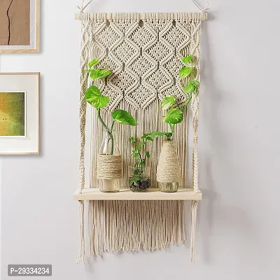 RACKTANGAL$ Macrame Wall Hanging Shelf Bohemian Style Hand  White MADE IN INDIA.-thumb0