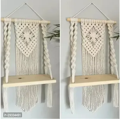 2 CUBRN Macrame Handmade Wooden Wall Shelf  Bohemian Wall Shelf-thumb0