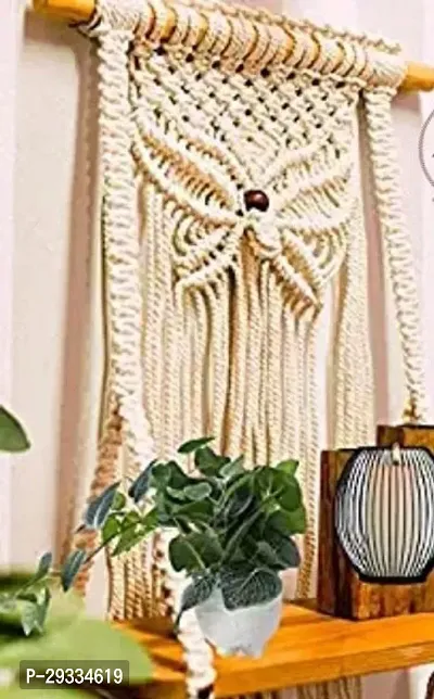 BUTERFLY$ Macrame Wall Hanging Shelf Wood Floating Boho Shelves with Wooden Dowel-thumb2